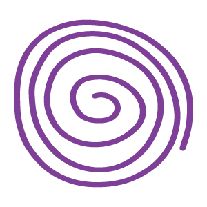 Hand drawn purple spiral symbol, loose sketchy line style.